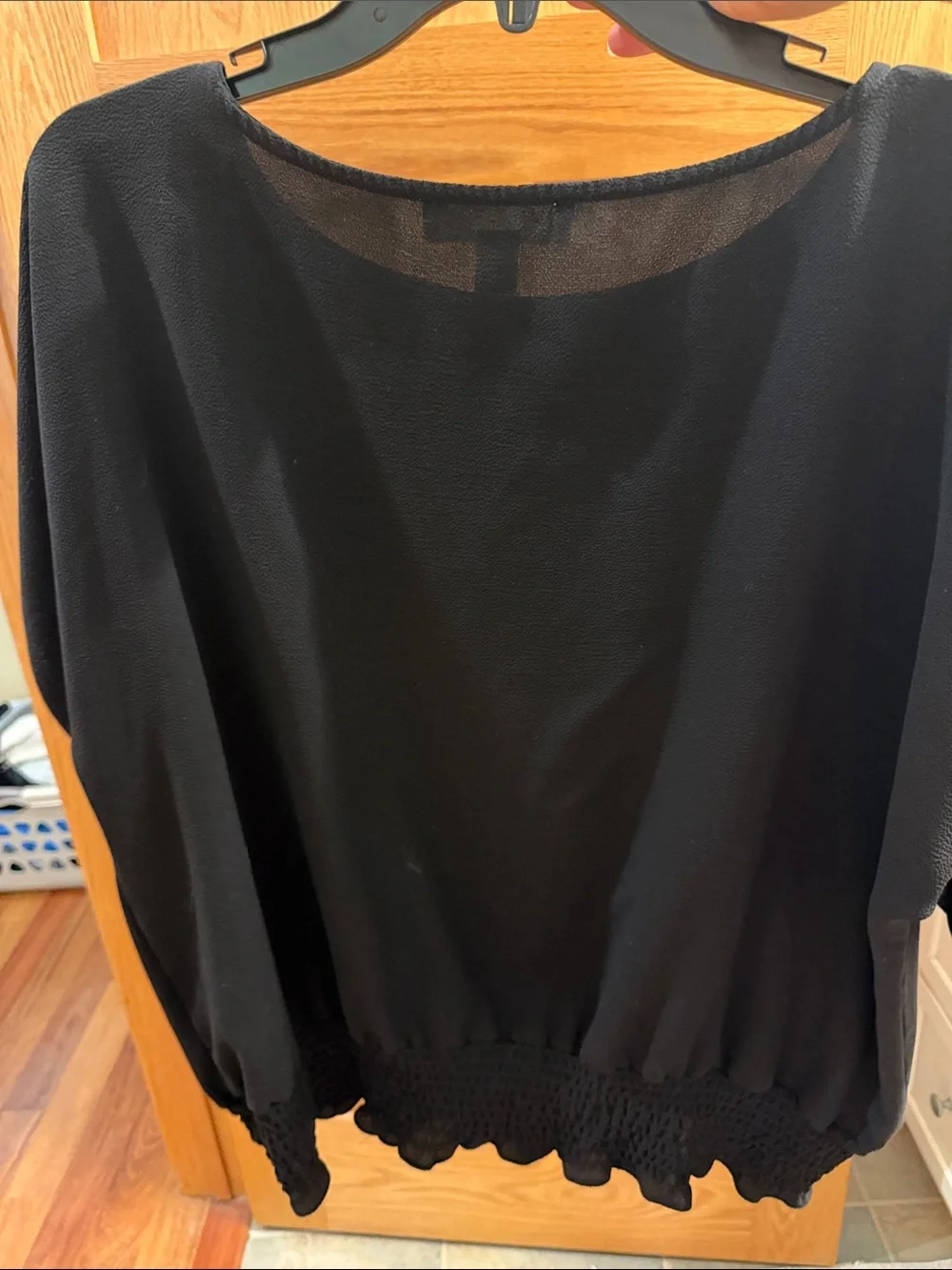 Michael Kors Black Blouse with Smocked Hem and MK Accent Buttons
